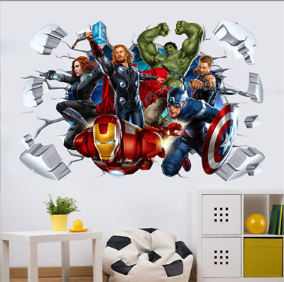 #ad #ad Bedroom Decor Art Decoration 3D Kids Sticker Decal Hole In Wall Marvel Avengers $11.49