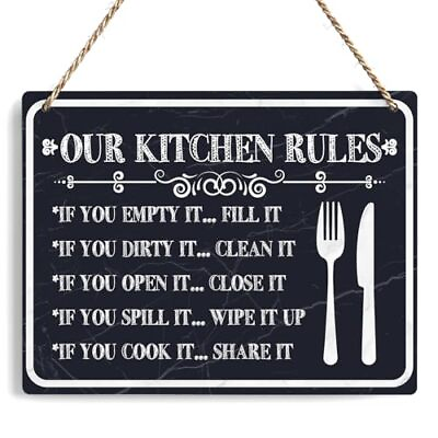 #ad Kitchen Rules Decor For Home Farmhouse Retro Kitchen Wall Art Wooden Sign Hom... $18.21