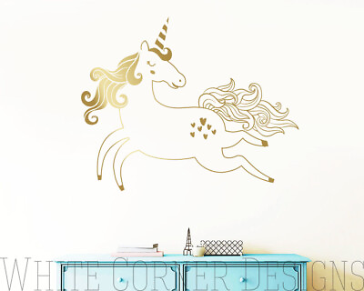 #ad Unicorn Wall Decal Gold Vinyl Wall Decal Unicorn Decal Kids Wall Decal $68.99
