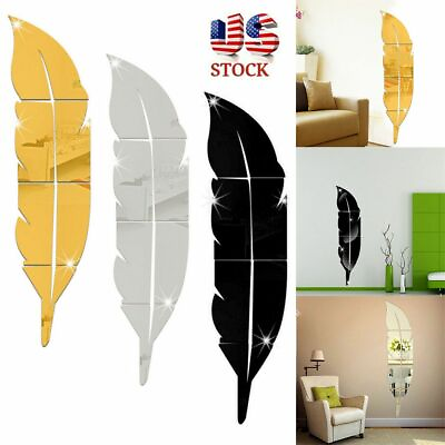 US 3D DIY Removable Home Mirror Wall Stickers Decal Art Vinyl Room Decor Feather $12.21
