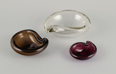 #ad Hugo Gehlin for Gullaskruf Sweden. Three small art glass bowls. Approx. 1960s. $250.00