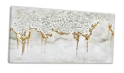#ad Textured Abstract Glitter Artwork Canvas Wall Art White Acrylic 24X48 gold $165.72