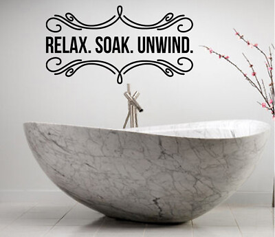 #ad Relax Soak Unwind VINYL WALL DECAL BATHROOM LETTERING QUOTE Home Decor Sticker $10.61