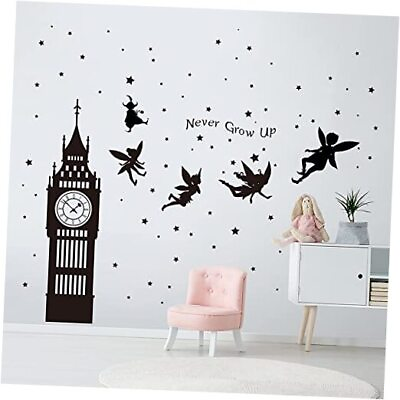 #ad Black City Wall Decals Never Grow Up Quotes Stars Wall Stickers Baby Nursery $26.99