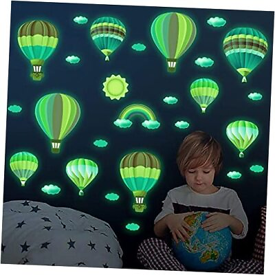 #ad Kids Luminous Cartoon Wall Stickers Baby Nursery Children Hot Air Balloon $13.54