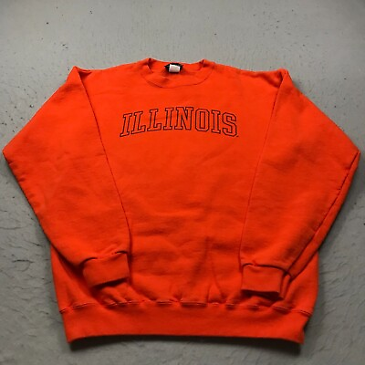 #ad VINTAGE Illinois Fighting Illini Sweatshirt Mens Large Orange Crewneck NCAA 90s $19.99