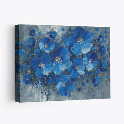 #ad Blue Flowers Design 2 Horizontal Canvas Wall Art Prints $41.99