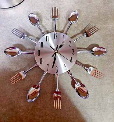 #ad Timelike Kitchen Wall Clock 3D Removable Modern Creative Cutlery Kitchen Spoon $18.55