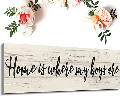 #ad Home Is Where My Boys Are Wood Sign Rustic Hanging Wall Sign Farmhouse Wall Dec $19.99