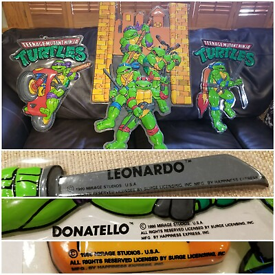 #ad 3 TMNT 3D 1990 Plastic Wall Decor 20 amp; 35quot;H Teenage Mutant Ninja Turtles Mirage $45.00