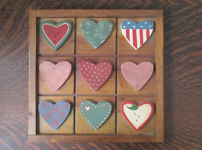 #ad Rustic Country Decor Wood Wall Hanging Handcrafted Vintage Dated 1989 9 Hearts $19.95