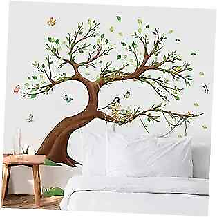 #ad Large Tree Wall Stickers Green Leaves Birds Peel and Stick Wall Art Decals $31.54