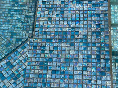 New Glass Tile Mosaic Blue Sea Blue and Iridescent Square Wall Backsplash 12x12 $175.00