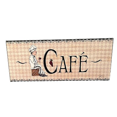 #ad Italian Chef Wall Hanging Wood Sign CAFE Kitchen Decor Sitting Chef Wine 8quot;X20quot; $11.99