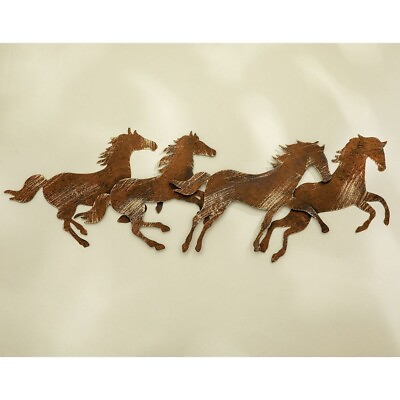 #ad Rustic Finish Western Galloping Horses Shadow Silhouette Metal Wall Art Decor $44.99