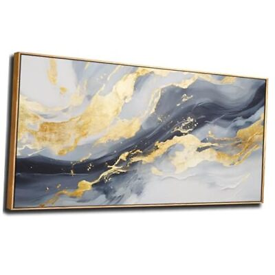 #ad Wall Art for Living Room Abstract Wall Art Blue and White 24quot;x 48quot; Gold $194.14