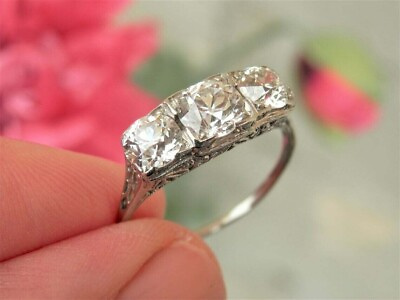 #ad Art Deco Style 2.45Ct Lab Created Diamond Three Stone Engagement 925 Silver Ring $75.95