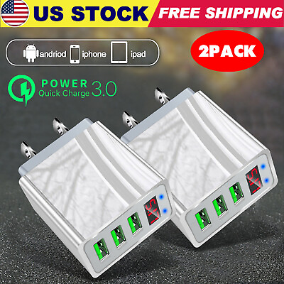 #ad 2 Pack 3 Port USB Home Wall Fast Charger for Cell Phone iPhone Samsung Android $8.45