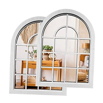 #ad 2PCS Arched Window Wall MirrorRustic Farmhouse Accent Mirror Wood Framed $39.97