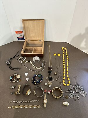 #ad Vintage Lot Estate Costume Jewelry Necklace Earrings Bracelet Watches Pearls $45.00