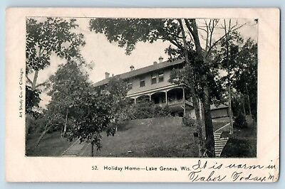 #ad Geneva Wisconsin Postcard Holiday Home Lake Exterior Building Stair 1904 Vintage $29.95