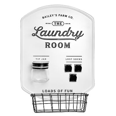 #ad White Enamel Laundry Room Sign Rustic Farmhouse Style Wall Decor $30.99