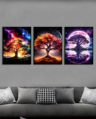 #ad quot;Modern Tree of Life Wall Art Canvas Set: 3 Pieces Unframed Home Decorquot; $35.00