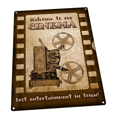 #ad Welcome to Our Cinema Metal Sign; Wall Decor for Home Theater or Family Room $19.99