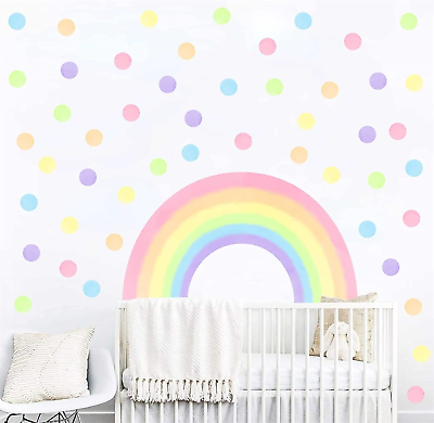 #ad Colorful Rainbow Wall Decals Large Rainbow Wall Stickers Circle Polka Dots Wall $5.99