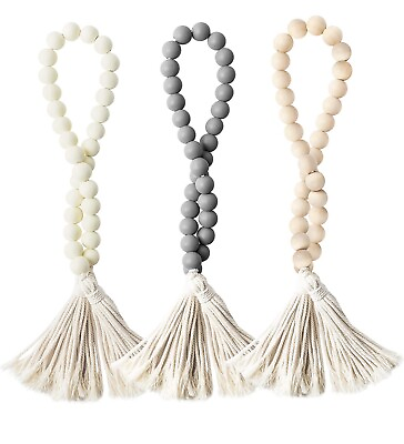 #ad Wood Beads Garland with Tassels Farmhouse Rustic for Home Festival Decor $8.00