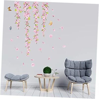 #ad Pink Blossom Flower Wall Stickers Hanging Vine Wall Decals Bedroom Living $20.63
