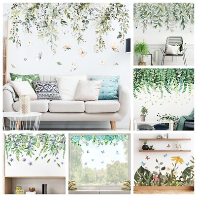 #ad Green Leaves Tropical Plant Wall Stickers Butterfly Decals Art Mural Home Decor GBP 11.89