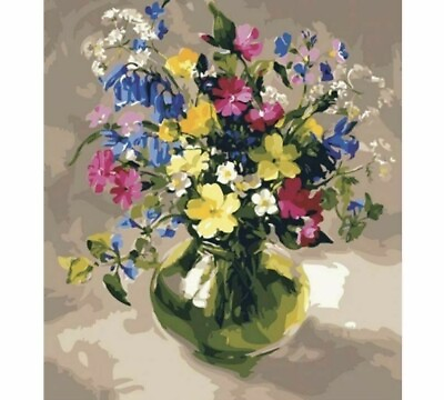 #ad Oil Painting By Numbers Flowers In The Vase DIY Canvas Design House Wall Display $62.03
