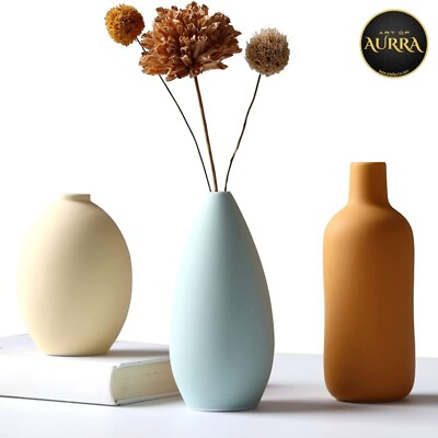 #ad Set of 3 Rustic Ceramic Vase Set for Modern Home Decor $38.99
