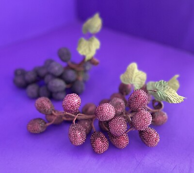 #ad Set of 2 BEADED Faux Grape Clusters Red Purple Decorative Fruit MCM Decor SALE $12.00