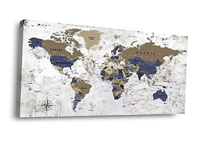 #ad Wall Art map of the World Painting Canvas Wall Art for Office 20X40inch GRAY $95.84