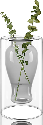 #ad Unique Smokey Small Flower Vase Modern Floating Decorative Vase Double Hollow $29.72