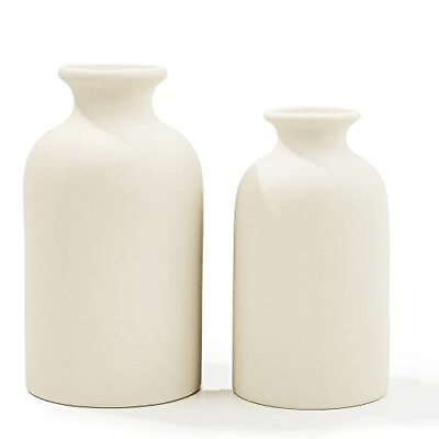 #ad White Ceramic vases Home Decor 2pcs Small vase Set Boho vase Modern Farmhouse... $22.49