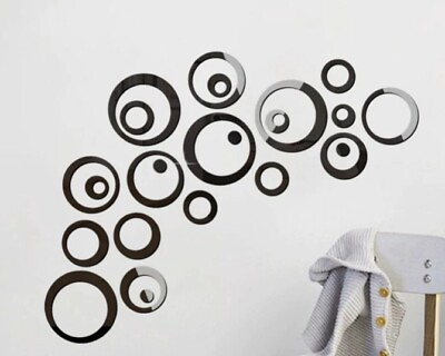 #ad #ad NEW 24 pc Black Multi Size Ring Circles Mirrored Wall Decor Acrylic Sticker Set $24.99